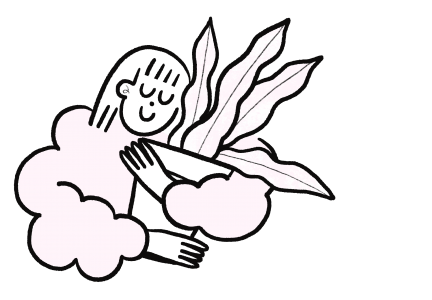 Illustration d'un personnage non genré faisant un câlin à une plante en pot.